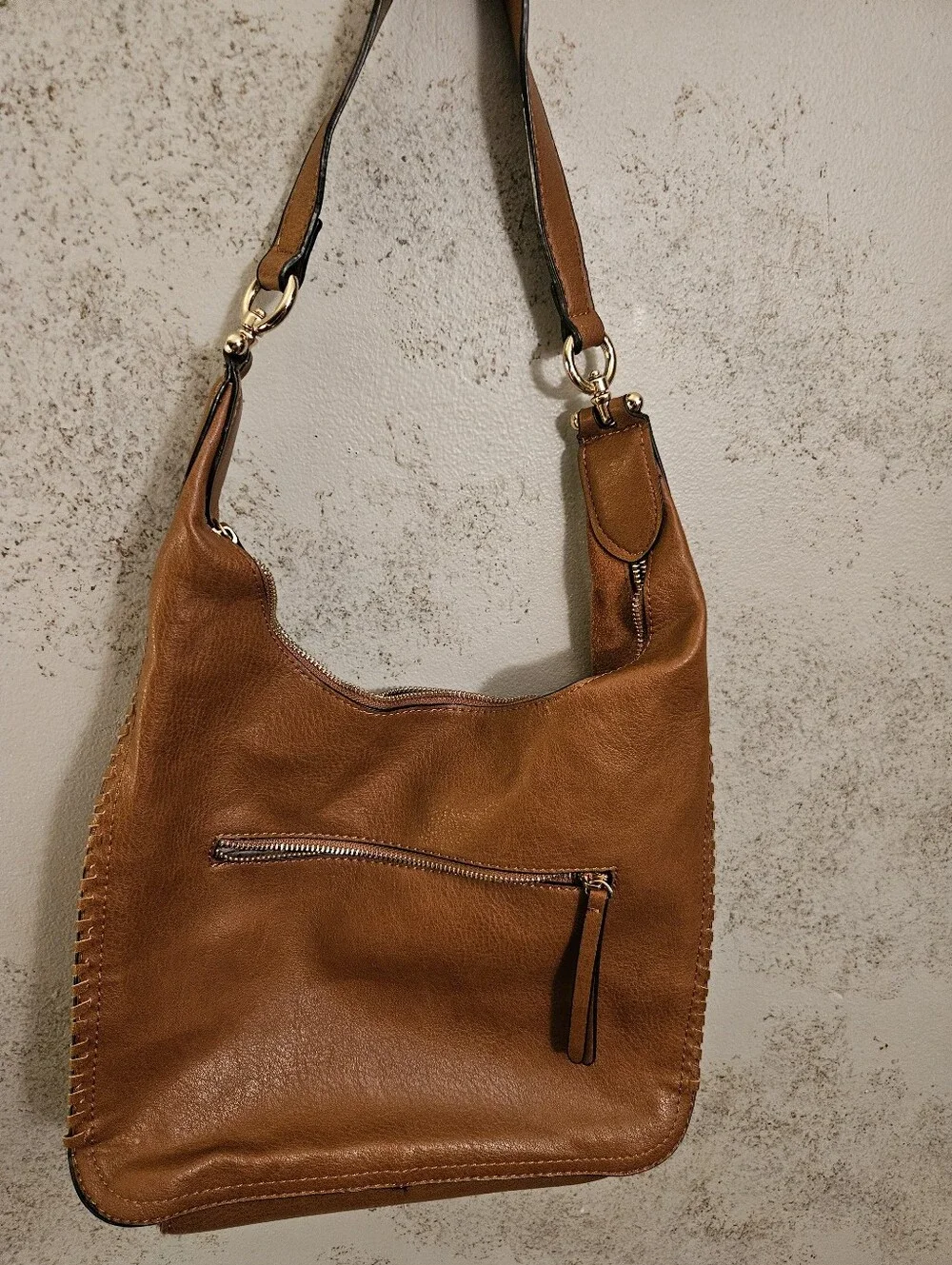 Brown Suede and leather Whipstitch Hobo Shoulder Bag